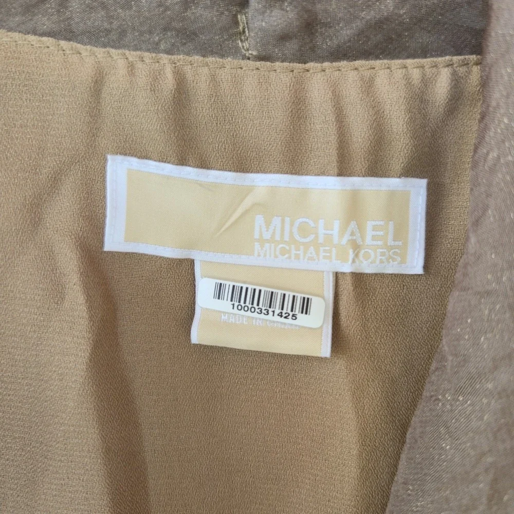Michael Kors Brown Cowl Neck Sleeveless Blouse 2XL Metallic Sheen Lined Top Luxe